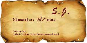Simonics János névjegykártya